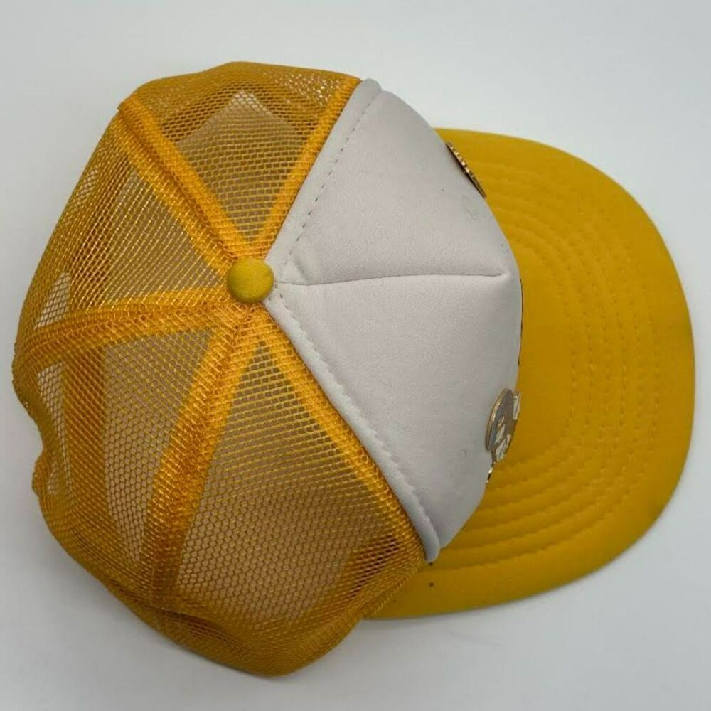 Vtg Super 8 Motel Trucker Hat with Pins Mesh Cap Yellow Snap Back Adj Flat Bill - Picture 7 of 11